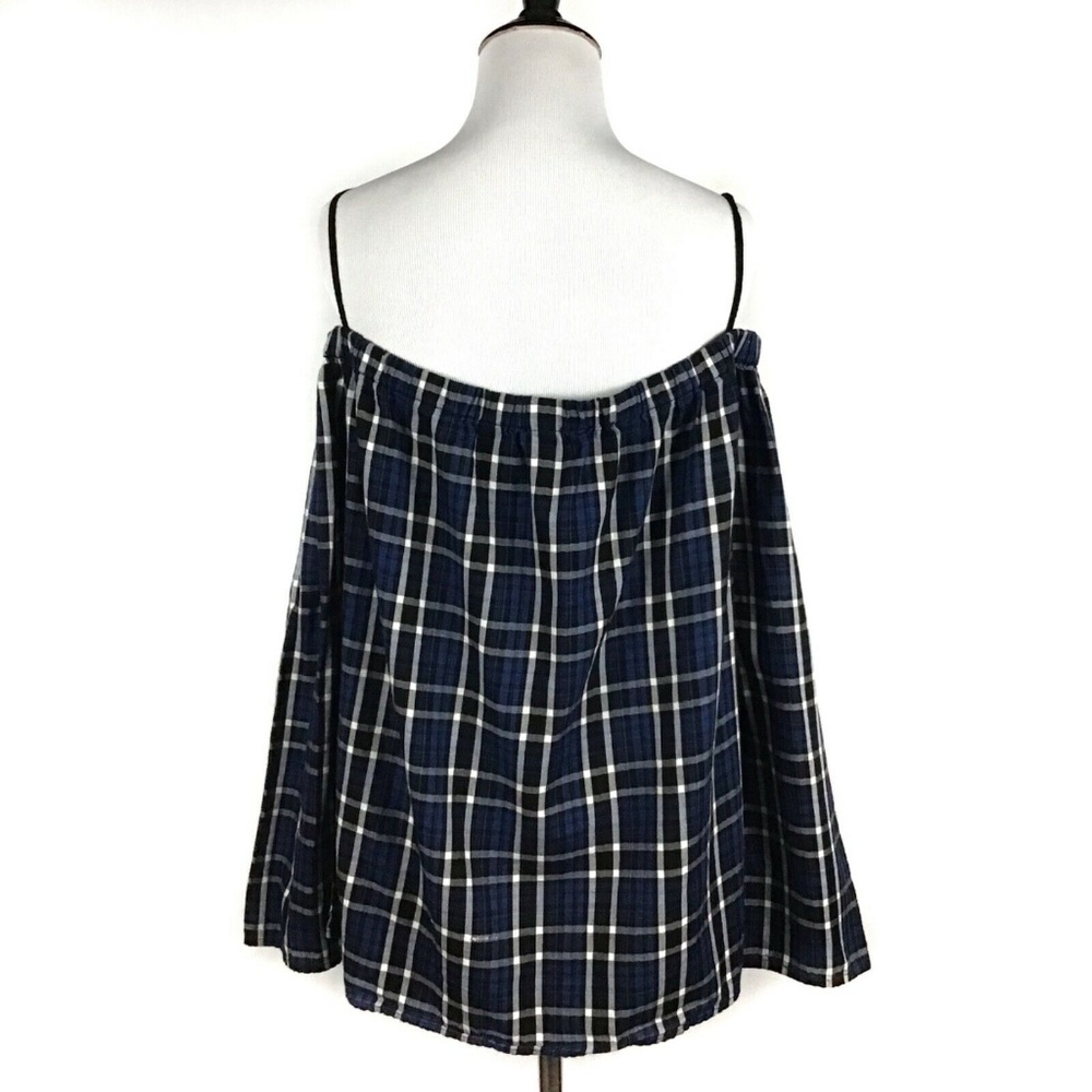 🦋Cloth & Stone Off Shoulder Plaid Blouse Shirt M - Picture 5 of 8